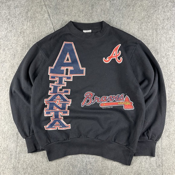 VTG Atlanta Braves Crewneck Sweatshirt Sz Large 1995 Signal Sports MLB Black USA - Picture 1 of 8